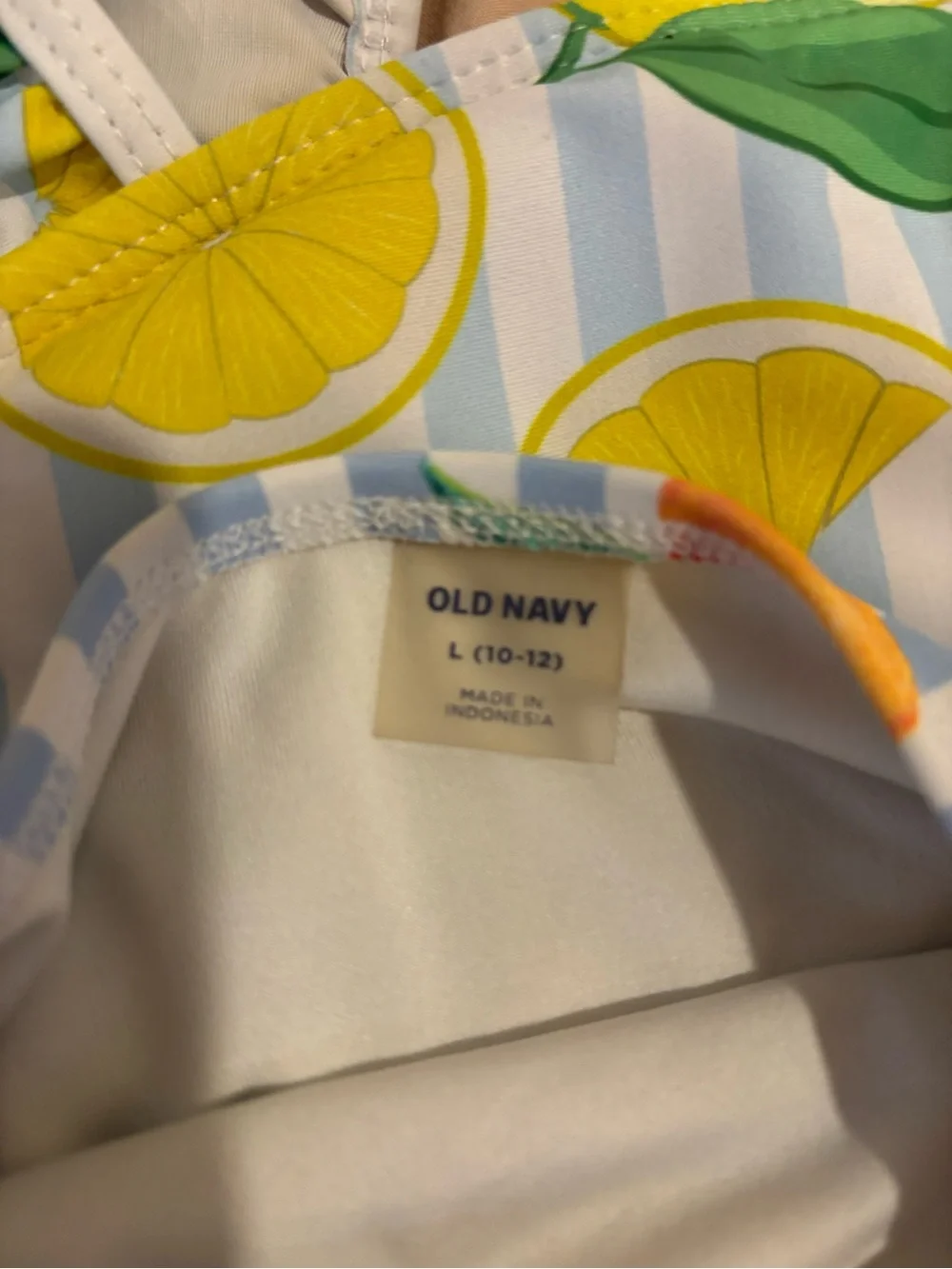 Old Navy Yellow Lemon Print Bikini Set with Light Blue Stripes